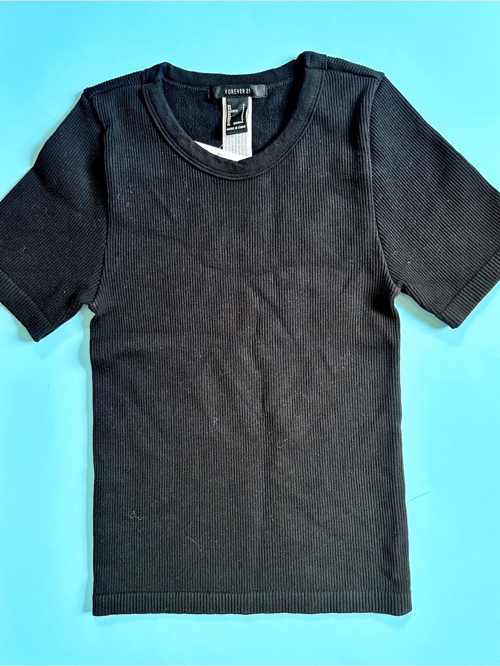 Forever 21 Black Ribbed Short Sleeve Tee